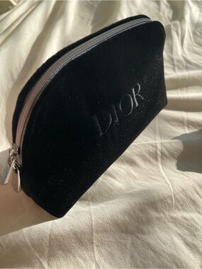Dior Velvet Cosmetic Pouch in Black with Silver Zipper